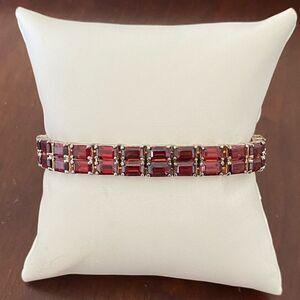 Sterling Silver & Garnet Double Tennis Bracelet